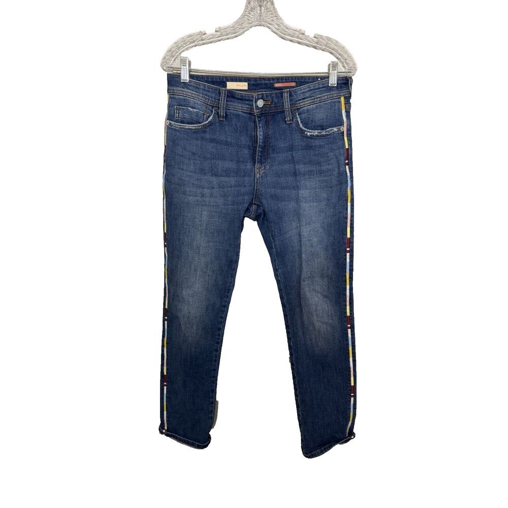 Anthropologie Pilcro Jeans Women 27 Slim Boyfriend Crop Embroidered Side Stripe